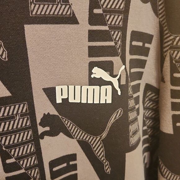Puma Men's Gray & Black Logo Printed Pullover Hoodie Size XL - Picture 2 of 10